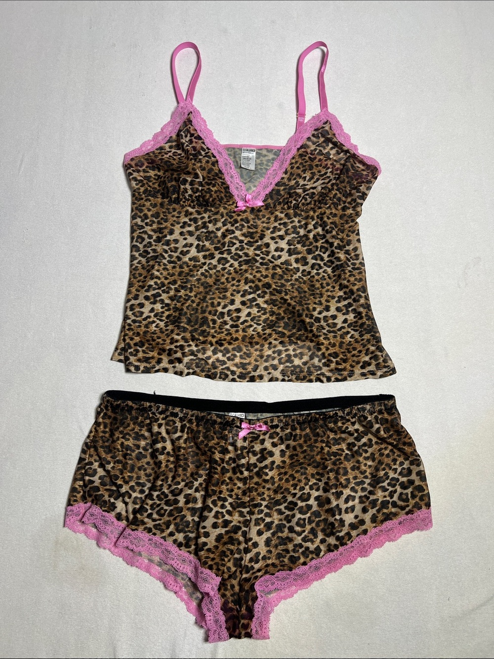Source Unknown Leopard Print Cami & Shorts Set with Pink Trim